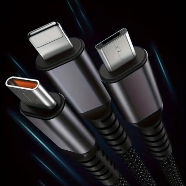 Multi 3 in 1 Fast Charging Cable for iPhone/Type A/C, Length 2m