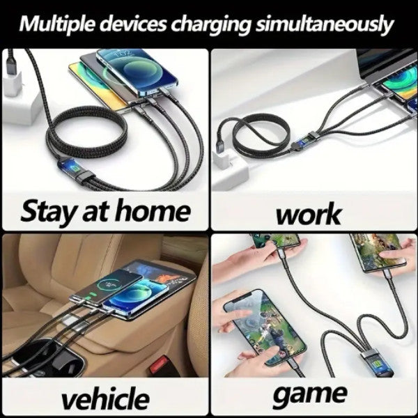 Multi 3 in 1 Fast Charging Cable for iPhone/Type A/C, Length 2m